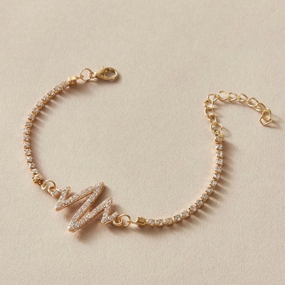 3/$30 Gold rhinestone heartbeat Chain Bracelet - Picture 2 of 4